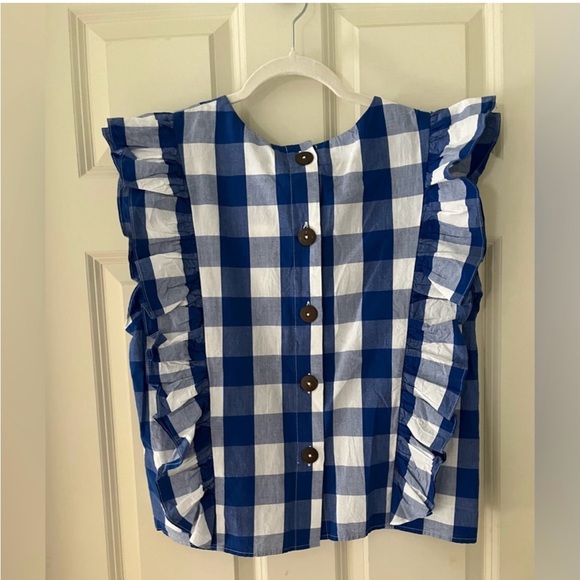 NWT Anthropologie Whit Two Cascade Ruffled Blouse- blue/white gingham size M - Picture 2 of 7